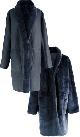 Loro Piana Blue Reversible Lamb Shearling Coat Size XL