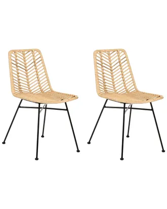 Beliani Set Di 2 Sedie Da Pranzo Con Schienale E Seduta In Vimini Senza Braccioli Gambe In Ferro Design Boho Naturale Dilley