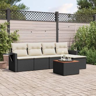 vidaXL Set De Sof&aacute;s De Jard&iacute;n 6 Piezas Y Cojines Rat&aacute;n Sint&eacute;tico Negro Vidaxl