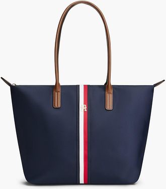 Tommy Hilfiger Womens Monogram Signature Stripe Tote Bag - Space Blue