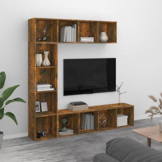 vidaXL Set De Estanteria/mueble Tv 3 Pzas Roble Ahumado 180x30x180 Cm Vidaxl