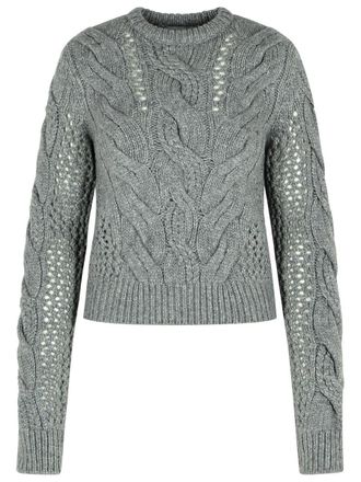 Sportmax Radio Medium Grey Wool Blend Crew Neck Sweater With Braids
