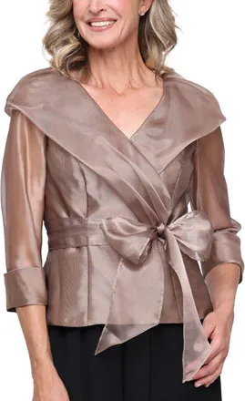 Alex Evenings Shawl Collar Organza Top in Bronze at Nordstrom, Size X-Large