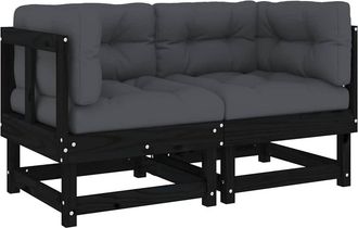 vidaXL Sof&aacute;s Esquineros Con Cojines 2 Uds Madera Maciza De Pino Negro Vidaxl