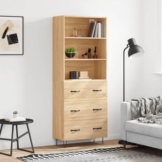 vidaXL Aparador Alto Madera Contrachapada Color Roble 69,5x34x180 Cm Vidaxl