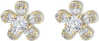 BEN ONI Pave and Baguette CZ Flower Earrings in Gold at Nordstrom