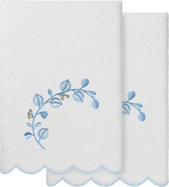 Linum Home Textiles 100% Turkish Cotton Wild Branch Scallop 2Pc Embellished Bath Towel Set