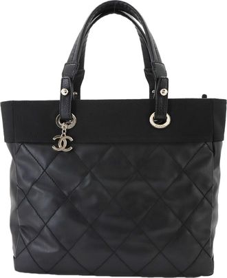 Chanel Black Nylon Pvc Leather Handbag Tote Bag (Pre-Owned)
