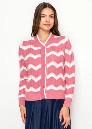 YAL New York Pink Chevron Knit Button Cardigan