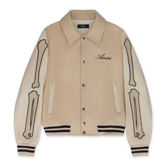 Amiri Alabaster Varsity Bones Bomber Jacket