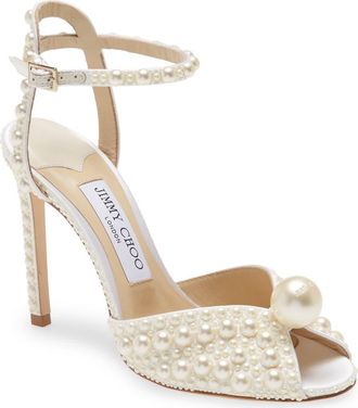 Jimmy Choo London Sacora Embellished Sandal in White/White at Nordstrom, Size 10.5Us