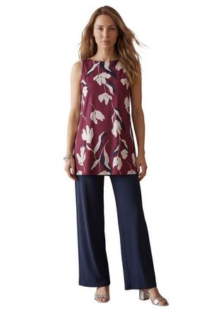 Jessica London Stretch Knit Tunic Tank in Claret Painted Petals at Nordstrom, Size 36