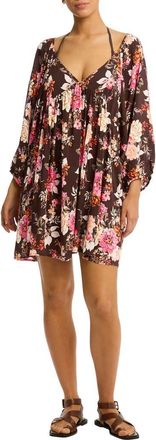 Sea Level Australia Rosewood Boho Balloon Sleeve Cover-Up Minidress in Cocoa at Nordstrom Rack, Size X-Large