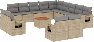 vidaXL Set Sof&aacute;s Jard&iacute;n 14 Pzas Y Cojines Rat&aacute;n Sint&eacute;tico Beige Mezcla Vidaxl