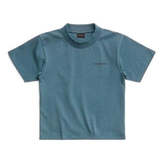 Balenciaga Logo Print Cotton T-Shirt Blue 681864TOVK74005