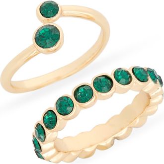Nordstrom Rack Set of 2 Bypass & Eternity Rings in Emerald- Gold at Nordstrom Rack, Size 8