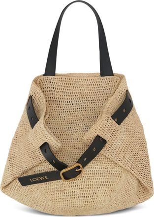 Loewe Punch Hole medium raffia schoudertas - Beige