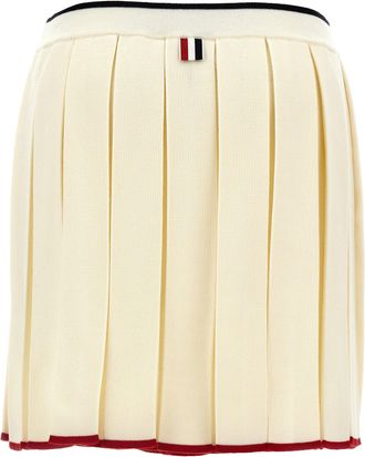Thom Browne Pleated Wool Blend Knit Skirt - Cream