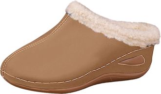 Generic Womens Fleece Lined House Slippers Slip-On Round Toe Wedge Platform Slippers Casual Warm Cozy Indoor Shoes Footwear Lightweight Comfortable size 6.5