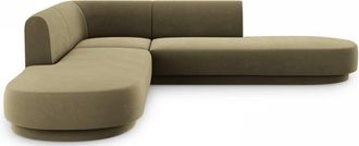 BLOOMINGLOFT Modernes 5-Sitzer Design Ecksofa mit Ottomane Miley - mit Samtbezug Olivgrün