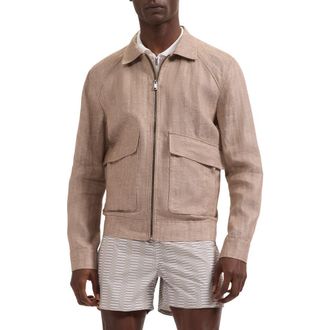 Bugatchi Linen Bomber Jacket in Tobacco at Nordstrom, Size Xxx-Large
