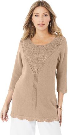 Roaman's Lace Knit Pullover Sweater in New Khaki at Nordstrom, Size 28