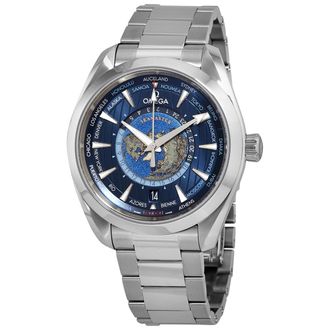 Omega Pre-owned Omega Seamaster Aqua Terra World Time GMT Automatic Chronometer Blue Dial Mens Watch 220.10.43.22.03.001