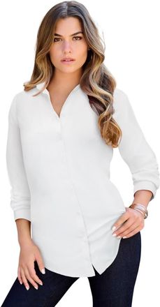 Roaman's Kate Long Sleeve Crisp Cotton Blend Button Front Tunic in White at Nordstrom, Size 28