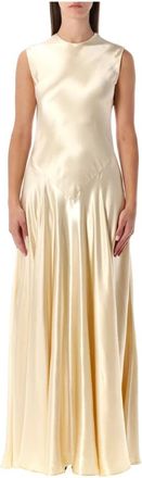 Alberta Ferretti Kleedjes, Dames, Beige, S, Satijn, Elegante Ivoor Satijnen Avondjurk