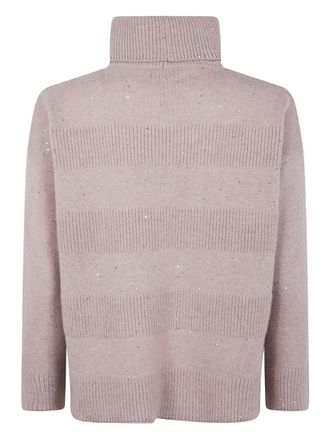 D.exterior Beige High-Neck Sequin Sweater