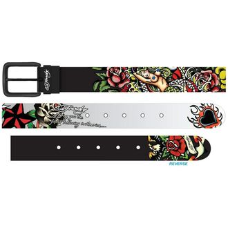Ed Hardy Mens Tattoo Print Graphic Twist Reversible Belt, Finest Tattooing-gray/Black, 36