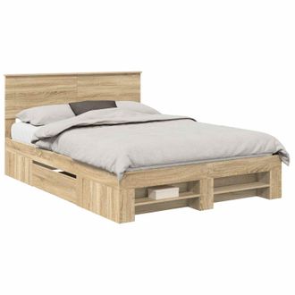 vidaXL Estructura De Cama Con Cabecera Roble Sonoma 140 X 200 Cm Vidaxl
