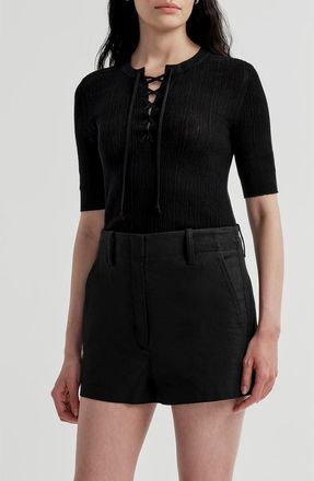 A.L.C. Fawn Lace-Up Ribbed Top in Black at Nordstrom, Size X-Large