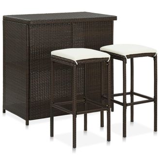 vidaXL Set Mesa Y Sillas De Bar Jard&iacute;n 3 Piezas Rat&aacute;n Sint&eacute;tico Marr&oacute;n Vidaxl