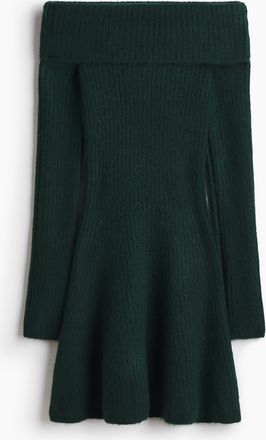 H&M Off-Shoulder-Kleid in Rippstrick - Green