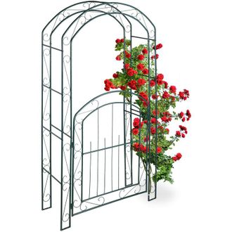 Relaxdays Relaxdays - Arco Con Puerta Para Rosas, Soporte Para Trepadoras, Metal, Resistente, 215 X 115 X 43 Cm, Verde