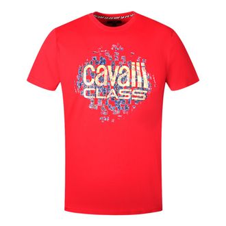 Cavalli Gradien Schalen Design Logo Rode T-Shirt