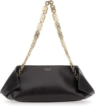 Ferragamo Bruine leren schoudertas met logo - Dames - Schoudertassen - Bruin - ONE Size - Leer - Tassen