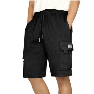 Generic Mens Chino Shorts Black Cargo Shorts Men Casual Elastic Waist Drawstring Combat Sports Pants Summer Lightweight Fashion Comfy Outdoor Work Durable Sho