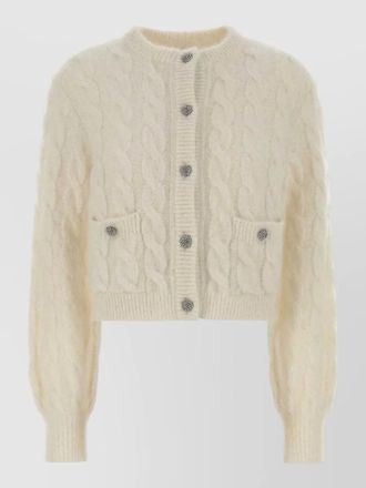 Alessandra Rich stretch mohair blend cropped cable cardigan