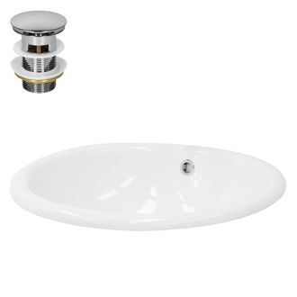 ML Design Lavamanos ovalado de cer&aacute;mica blanca encastrable con desag&uuml;e
