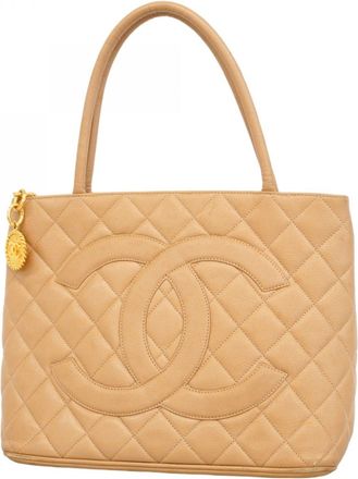 Chanel Beige Grained Calfskin Tote Bag (Pre-Owned)