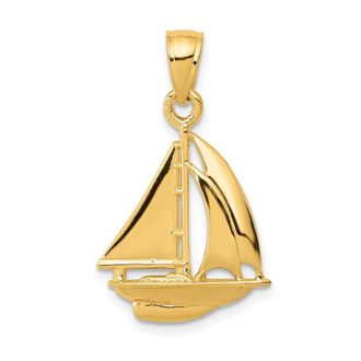 Diamond2Deal 14k Yellow Gold Polished Open-Backed Sailboat Pendant