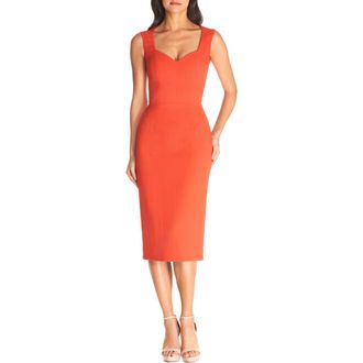 Dress The Population Elle Sweetheart Neck Sheath Midi Dress in Poppy at Nordstrom Rack, Size Small