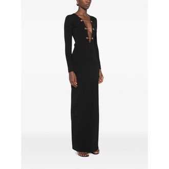 Elisabetta Franchi Gold-Hardware Ribbed Viscose Evening Dress - Black