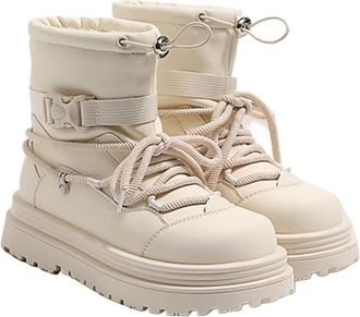 Generic Womens Winter Waterproof Snow Boots Mid-Calf Winter Shoes Warm Faux Fur Lining Shoes Outdoor Travel Ankle Booties(White,4.5 UK)