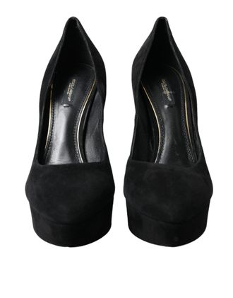 Dolce & Gabbana Black Suede Leather Platform Heel Pumps Womens Shoes