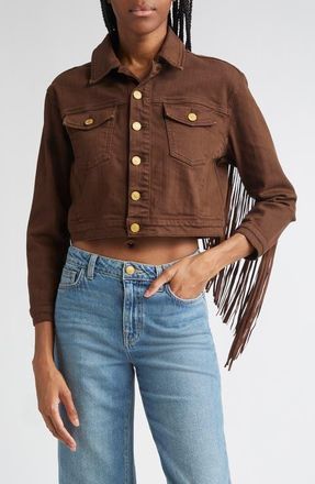 L'agence Koda Fringe Crop Denim Jacket in Brown at Nordstrom, Size Xx-Small