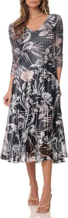 Komarov Tea Length Dress with Lace Details in Shaded Tropic at Nordstrom, Size Medium