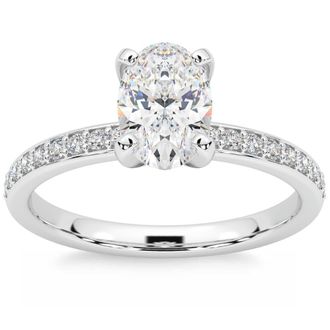 Pompeii3 Certified 2 1/4Ct Oval Diamond Engagement Ring 14k Gold Lab Grown